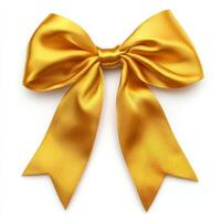 Shiny yellow bow with satin finish and decorative tails photo