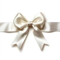 Elegant white satin ribbon bow on smooth surface for gift wrapping photo