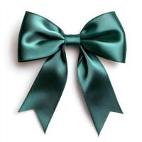Elegant green satin bow with tailored ribbon ties photo