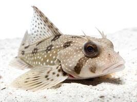 A quirky polka-dot batfish with flat fins, resting on a shallow, sandy bottom., isolated on a white background photo