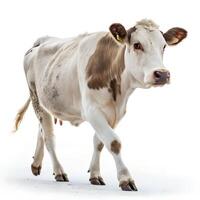 A Cow walking towards the camera, isolated on a clean white background photo