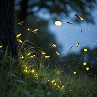 Tiny floating lights resembling fireflies in motion photo