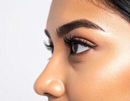 Female eye macro shot with clean backdrop, vision or cosmetic concept photo
