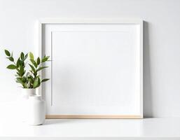 Neutral background with mock-up frame and blank content area photo