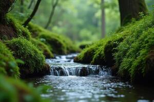 Tiny Cascading Waterfall in Woods photo