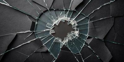 A shattered glass surface with sharp edges and fragments for business use photo