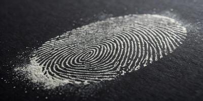 Fingerprint identification business concept on a black background for identity security and legal documentation photo