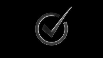 Glowing neon tick mark in circle on baground. Check mark animation, Right Tick Mark Symbol Animation. Animation of Check Mark Sign. 4k, correct or right choice icon animation. video
