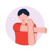 Man Stretching Arm for Fitness and Flexibility flat illustration vector