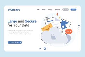 Landing page design template for cloud storage service. Easy to edit and customize vector