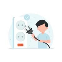 Man Characters reduce energy consumption at home with unplug appliances electric vector