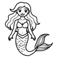Outline of a Mermaid cartoon character on white background vector