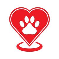 Pet paw in a heart shaped as a location symbol on white background vector