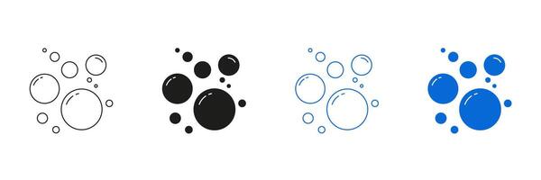 Detergent Bubbles And Cleaning Foam Line And Solid Icon Set. Floating Air Clusters And Water Droplets Symbol Collection. Isolated Illustration vector