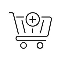 Shopping Cart With Plus Sign Line Icon. Add To Cart, Online Shopping, And E-Commerce Functionality Outline Symbol. Retail And Digital Marketplace. Editable Stroke. Isolated Illustration vector