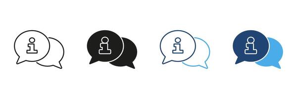 Speech Bubbles With Information Icon Set. Communication, Customer Support, And Information Sharing Outline And Silhouette Symbol. Chat And Help Center Concept. Isolated Illustration vector