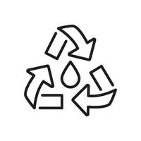 Recycling Arrows With Water Drop Line Icon. Water Conservation And Sustainable Resource Management Outline Icon. Eco-Friendly Practices and Protection. Editable Stroke. Isolated Illustration vector