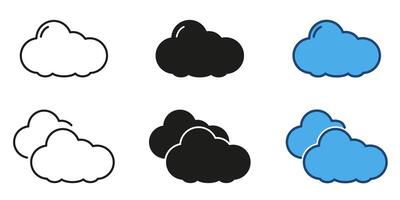 Cloud weather forecast line and solid icon set. Cloud shape sky symbol collection. Isolated illustration vector