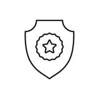 Shield With Star Emblem Line Icon. Security, Protection, And Quality Assurance Outline Symbol. Safety Guarantee And Trust Representation. Editable Stroke. Isolated Illustration vector