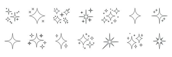 Star Sparkle Line Icon Set. Glimmer And Twinkle Outline Symbol Collection. Editable Stroke. Isolated Illustration vector