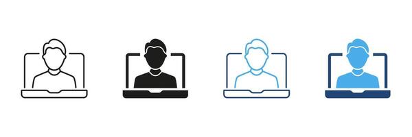 Person On Laptop Screen Icon Set. Virtual Meeting, Online Communication, And Remote Work Symbol Collection. Digital Interaction And Conferencing Representation. Isolated Illustration vector