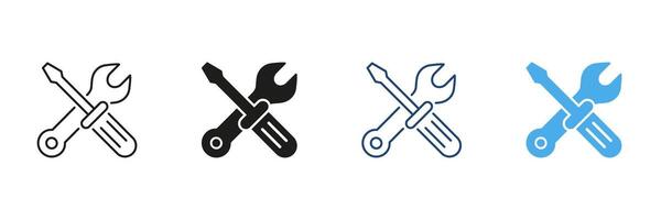 Crossed Wrench And Screwdriver Icon Set. Maintenance, Repair, And Technical Support Symbol Collection. Tools For Construction And Diy Projects. Isolated Illustration vector