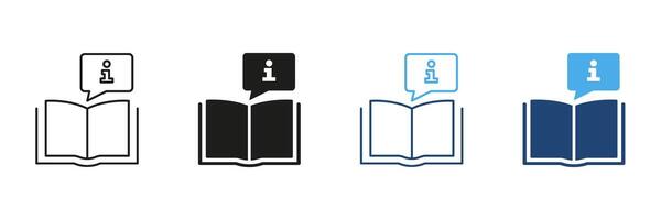 Open Book With Information Speech Bubble Icon Set. Knowledge Sharing, Education, And Learning Resource Symbol Collection. Library And Research Assistance. Isolated Illustration vector