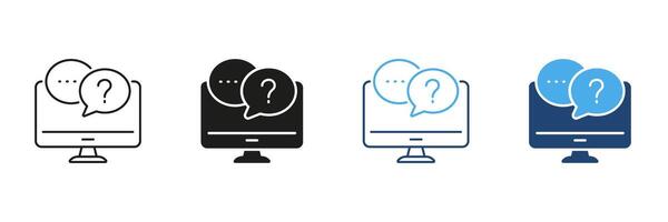 Computer With Speech Bubbles Line and Solid Icon Set. Online Communication, Customer Support, And Digital Interaction Symbol Collection. Chat Interface Design. Isolated Illustration vector