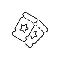 Two Event Tickets With Stars Line Icon. Entertainment Access, Concert Admission, And Movie Pass Outline Symbol. Ticketing System And Event Planning. Editable Stroke. Isolated Illustration vector
