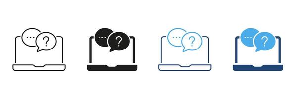 Laptop With Speech Bubbles Icon Set. Online Communication, Customer Support, And Digital Interaction Symbol Collection. Chat And Inquiry Representation. Isolated Illustration vector