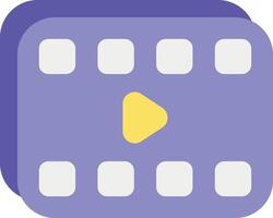 a purple square with yellow and white play button vector