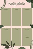 Weekly schedule template with leaves and flowers vector
