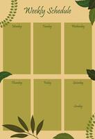 Weekly schedule template with green leaves and leaves illustration vector