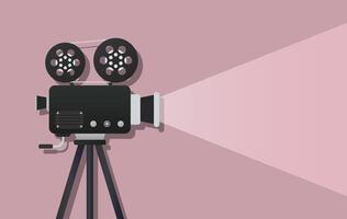 An illustration of a movie camera on a tripod vector