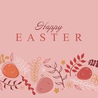 Easter egg design with flowers and leaves on pink background vector