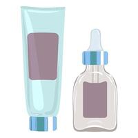 A bottle of toothpaste and tube of toothpaste vector