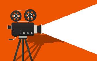 An orange background with a movie camera on it vector