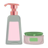A bottle of soap and a container of soap vector