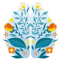 A brain with flowers and leaves on it vector