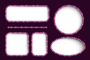 A set of four oval frames with lights on a purple background vector
