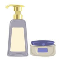A bottle of soap and a container of cream vector