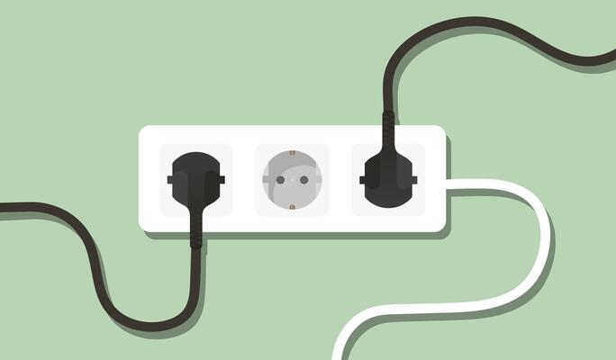 An electrical outlet with two plugs and two wires