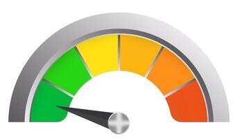 A meter with a green, orange, yellow and red color scale vector