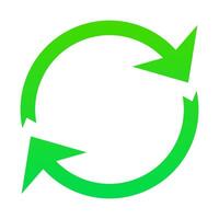 A green arrow in a circle with arrows pointing in different directions vector