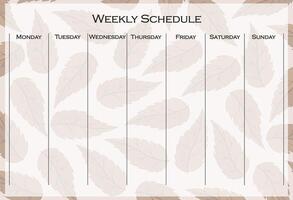 Weekly schedule template with leaves vector