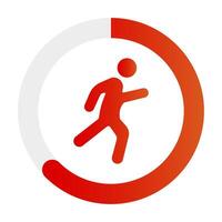 A red and white icon of a man running vector