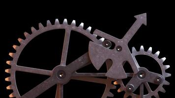 Looping animation of a mechanical construction made of metal gears. Alpha Channel. Cyclic movement. Horizontal composition. video