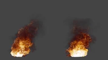 Set of two variations of fire explosion with smoke. After the explosion, the fire continues to burn, emitting smoke until the end of the . File contains Alpha Channel. video