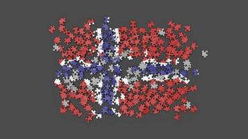 Animation of a Norway flag falling onto the surface, assembled from a puzzle with an alpha channel and a shadow. Wind blows the scattered pieces out of frame video