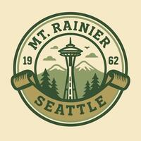 Retro Style Tower with Mountains and Trees Circle Travel Design vector